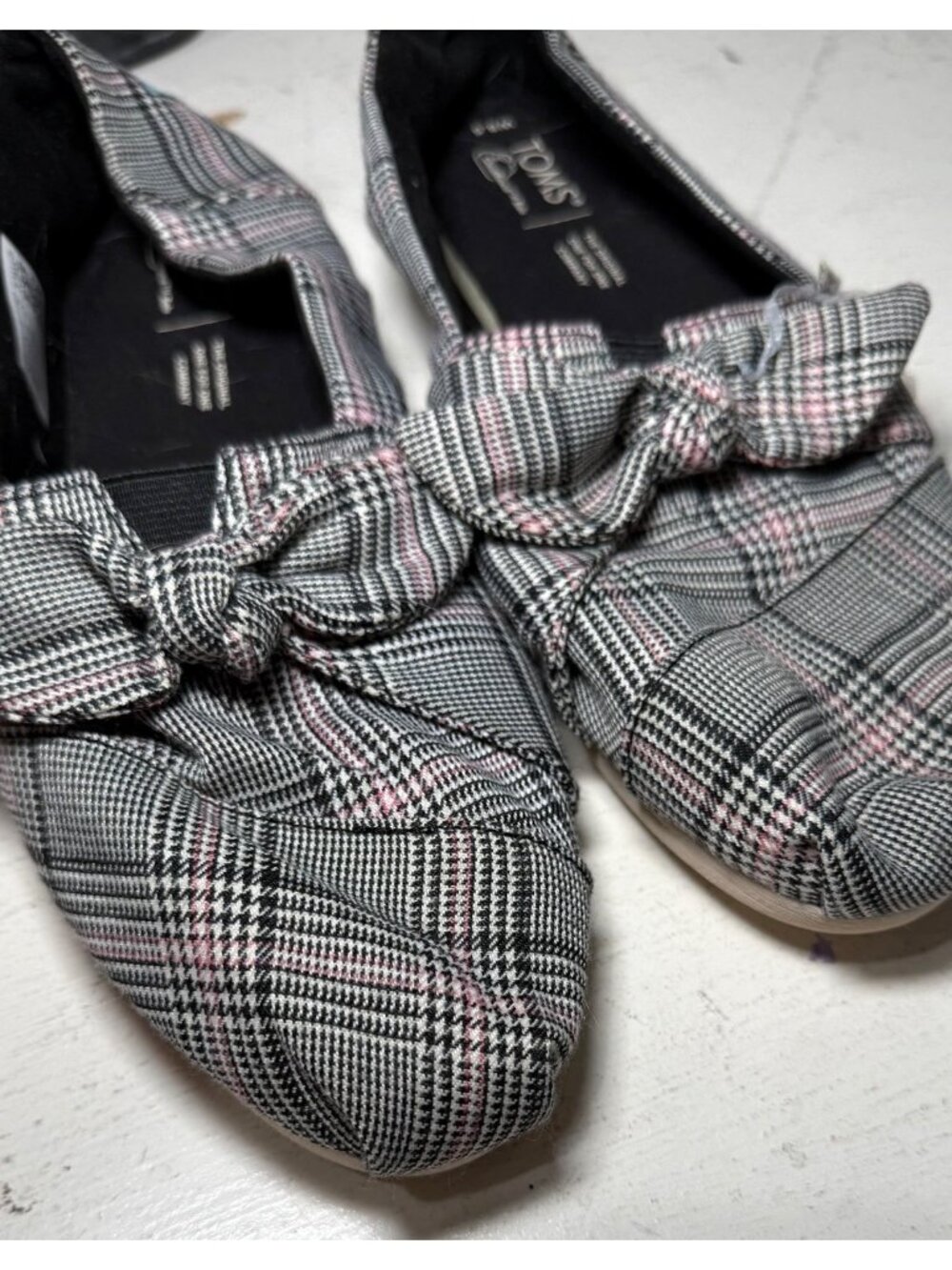 Toms Plaid Canvas Slip-On Flats With Bow & Cloudbound Sole Womens Size 8.5 - Picture 7 of 8